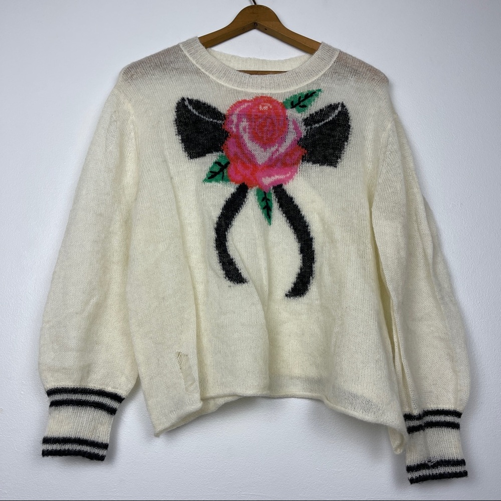 WILDFOX Rose Graphic Distressed Sweater